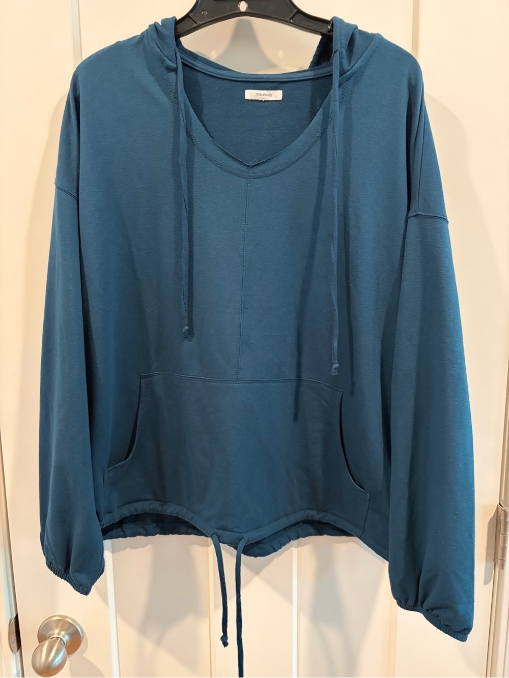 Maurices Teal V-Neck Hooded Pullover Sweatshirt